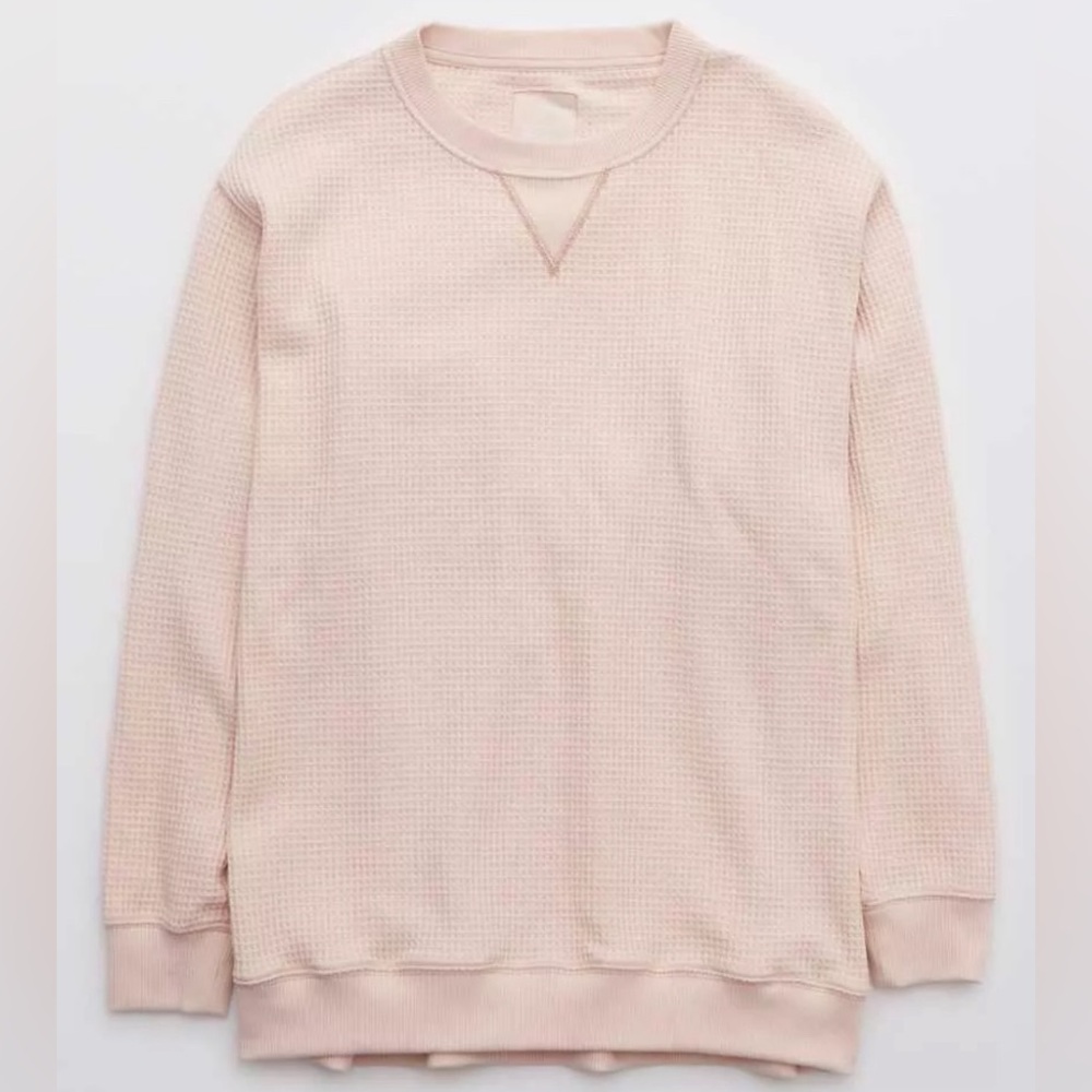 AERIE Crew Neck Waffle Knit Sweatshirt